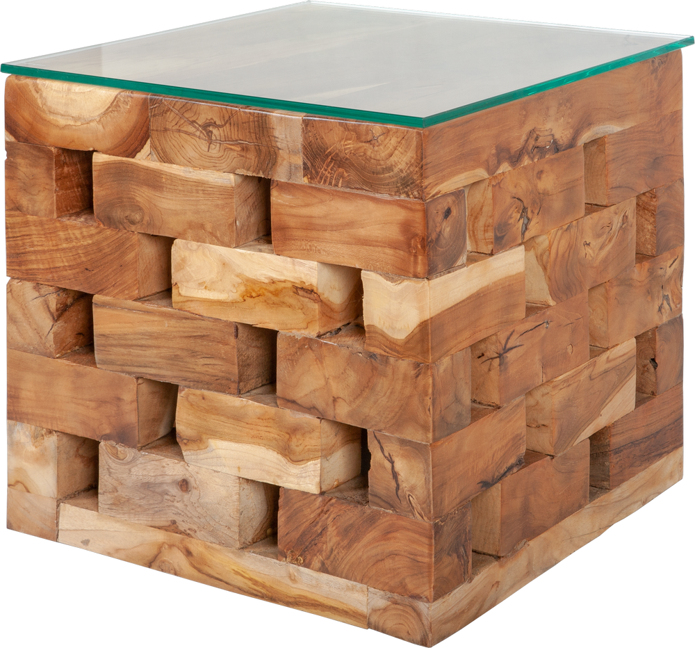 Night table TEAK 50x45cm with glass top