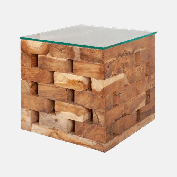 Nachttisch TEAK 50x45cm mit Glasplatte