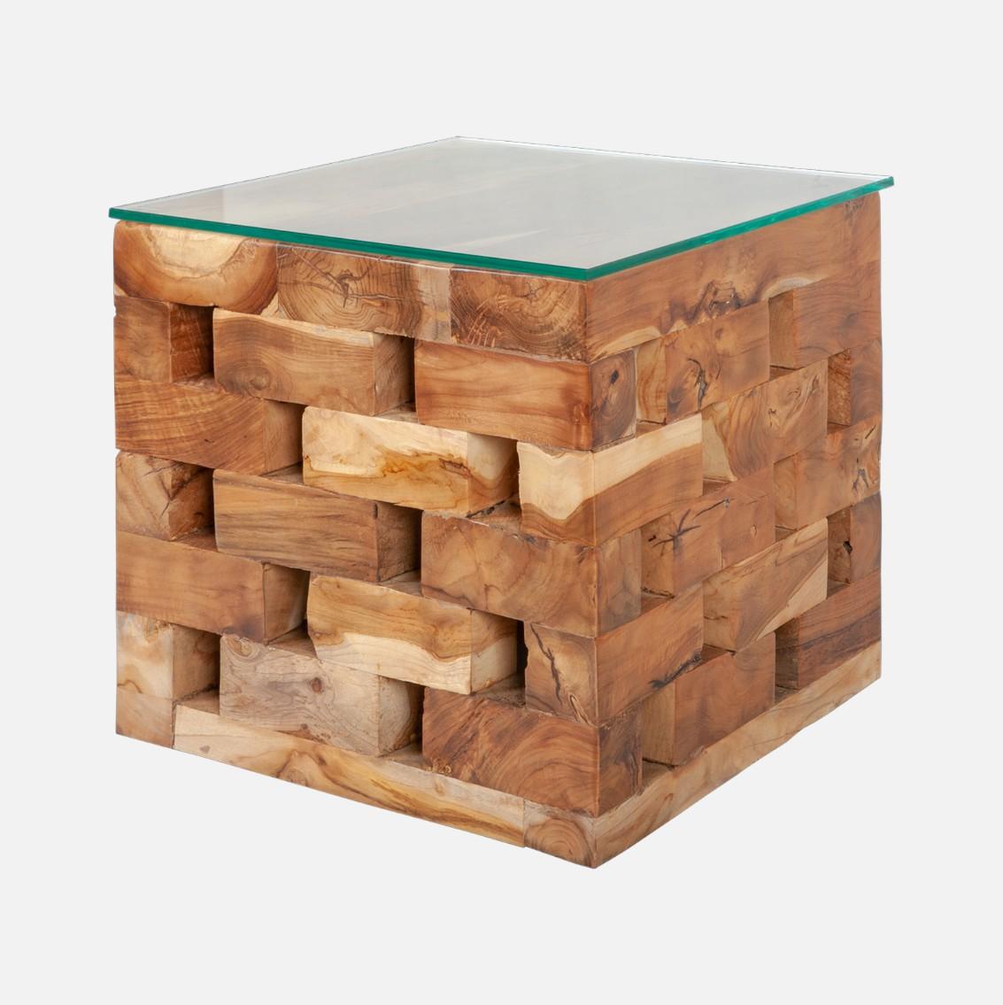 Beistelltisch TEAK 50x45cm mit Glasplatte GEBRAUCHT